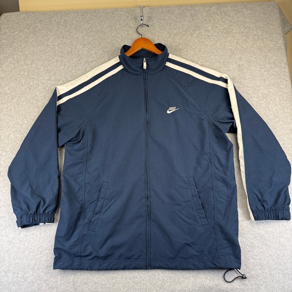 Vtg Nike Full Zip Track Jacket Mens XL Blue White Polyester Windbreaker